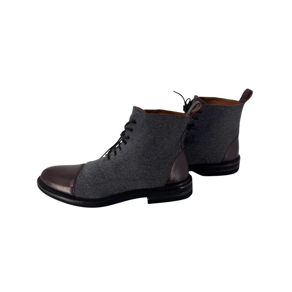 Taft Jack Boot Mens 12 Grey Wool Brown Leather Cap Toe Lace Up Handcrafted Spain